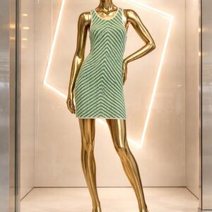 Gianni Bini Green and White Chevron Mini Dress